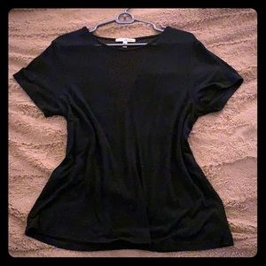Black Mesh V Neck Top